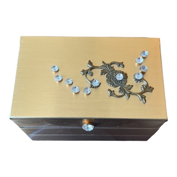 Gold Tone Product Rhinestone Jewelry Box - Picture 1 of 13